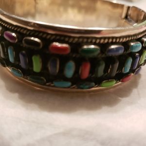 Vintage taxco multi-stone hinged bangle bracelet.